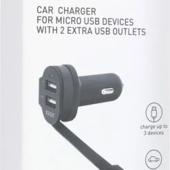Begroting ???? XQISIT Autolader - Met Vaste Micro-USB Kabel En 2 USB Poorten - 1A/2.4A - Zwart ???? -Brodit store 443x840