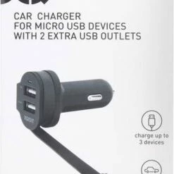Begroting ???? XQISIT Autolader - Met Vaste Micro-USB Kabel En 2 USB Poorten - 1A/2.4A - Zwart ???? -Brodit store 451x840