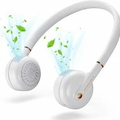 Beste Verkoop ???? TOP-AA Neck Fan, Bladloos Oplaadbare(USB) Luchtkoelerventilator Mini Handsfree Bladloze Nekventilator Met LED-licht, Wit ????