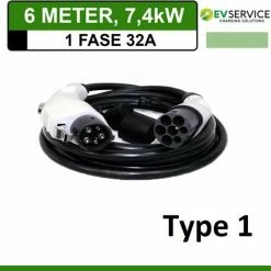 Goedkoopste ✨ EVservice Elektrische Auto Type 1 Laadkabel Spiral Mode 3 EV Snellaadkabel Voor Elektrische Voertuigen EV En PHEV 3,7 KW Tot 7,4KW Voor Elektrische Voertuigen (1 Fase 32A 7,4KW - 6M) ⌛ -Brodit store 550x541 2
