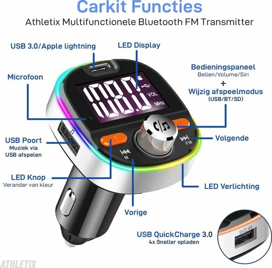 Coupon ???? Athletix® Bluetooth FM Transmitter - Carkit - Auto Lader- Handsfree Bellen - MP3 - USB / SD Kaart - Snel Lader - 3 USB Poorten - Spotify / YouTube ❤️ 7 Coupon ???? Athletix® Bluetooth FM Transmitter - Carkit - Auto Lader- Handsfree Bellen - MP3 - USB / SD Kaart - Snel Lader - 3 USB Poorten - Spotify / YouTube ❤️ - Afbeelding 7