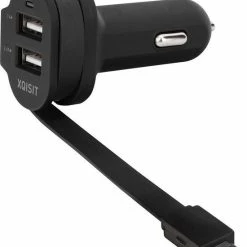 Begroting ???? XQISIT Autolader - Met Vaste Micro-USB Kabel En 2 USB Poorten - 1A/2.4A - Zwart ????