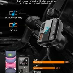 Beste deal ⌛ Merkloos ELEGIANT BTS-004 Bluetooth FM Transmitter - Autolader - Bluetooth Carkit - Bluetooth 5.0 En USB QC 3.0 -zwart ???? -Brodit store 550x687