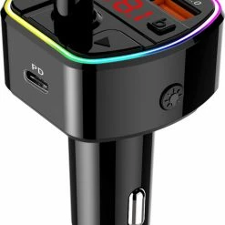 Groothandel ???? Technaxx FMT1600BT Bluetooth FM Transmitter - Met Spraakassistent - USB-C PD 20W - Zwart/RGB ????